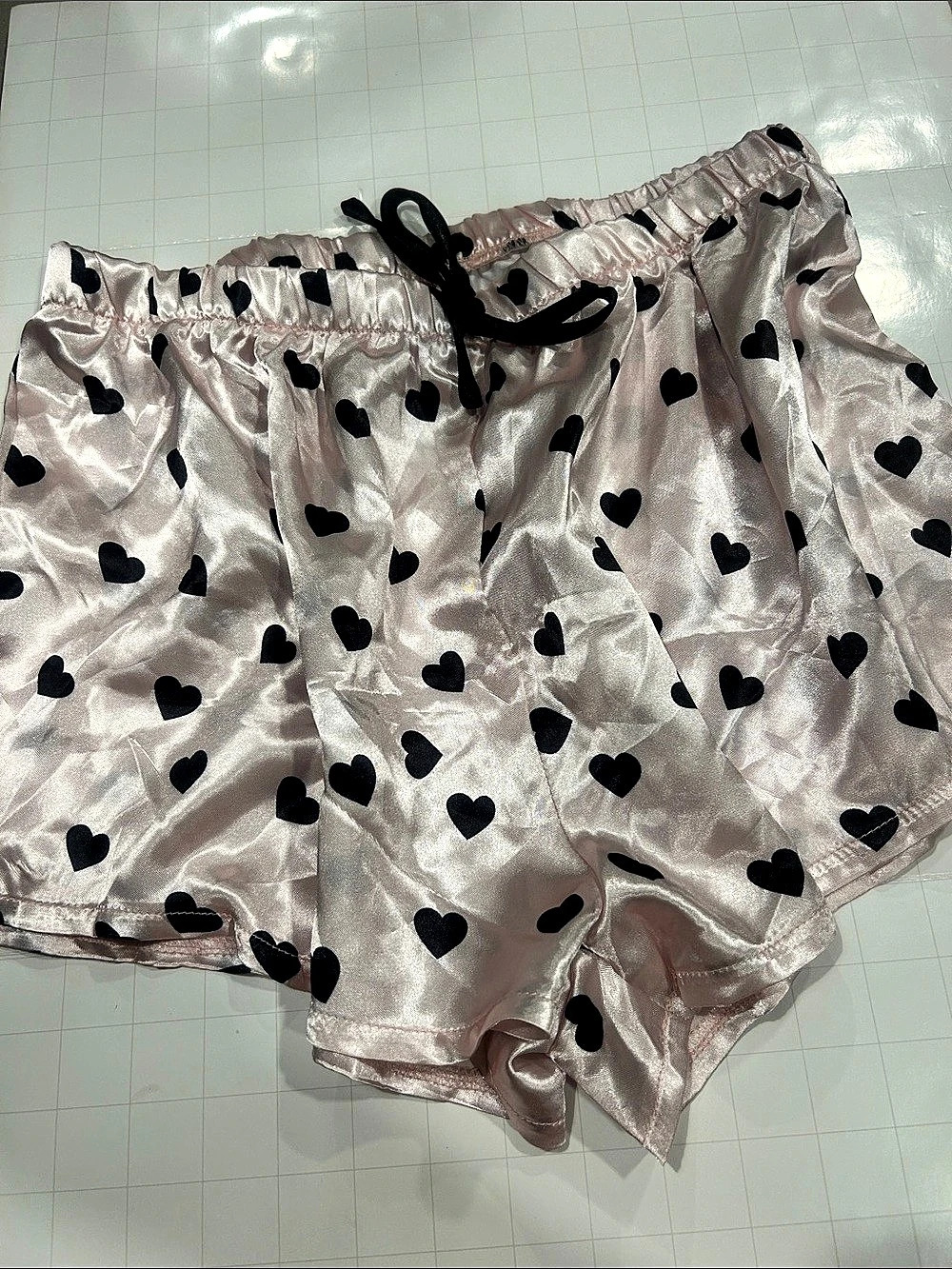 Yandy Heart Print Satin Pajama Shorts L